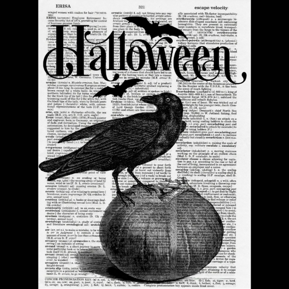 Halloween Raven Black White Dictionary Art Print - Picture 4 of 5